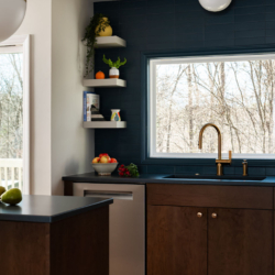 Contemporary Raleigh kitchen design with minimalist cabinetry and mixed metal finishes.