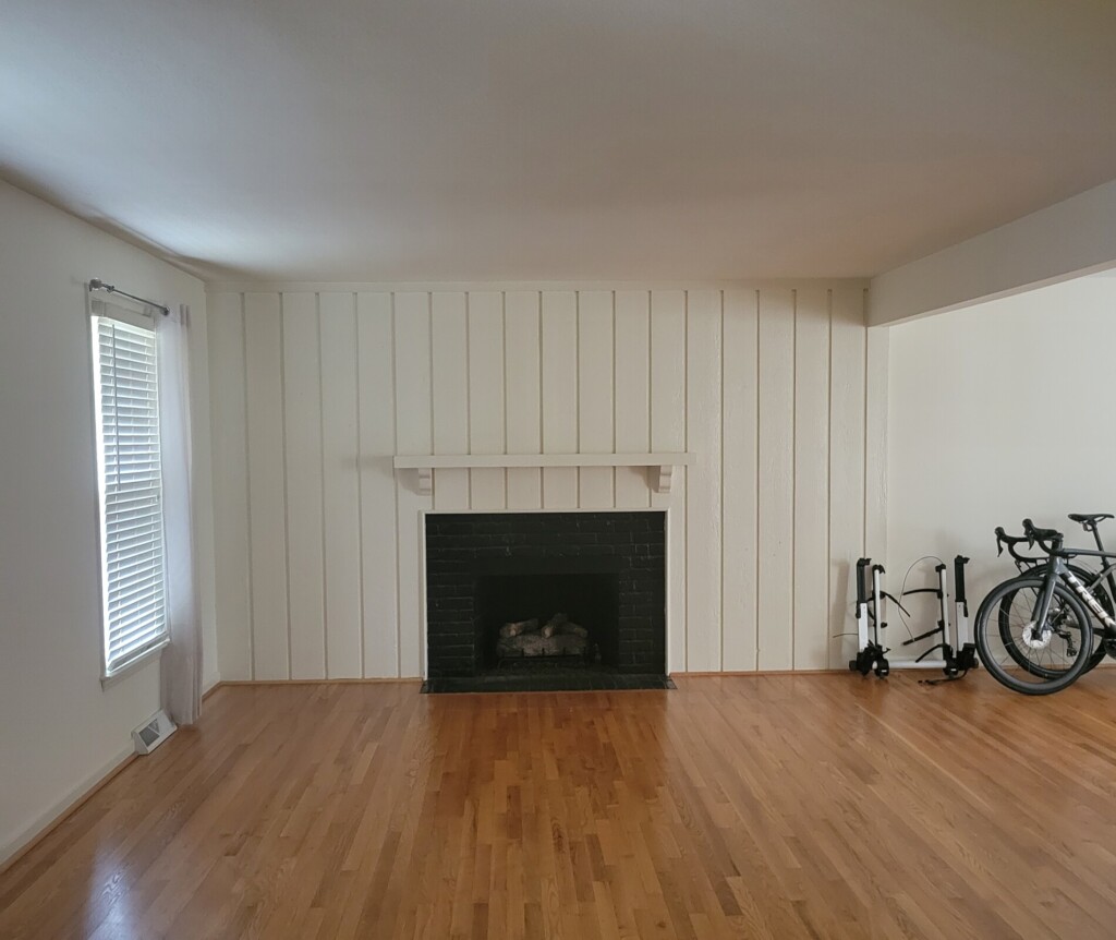 Living room before renovation at North Hills Drive in Raleigh, NC.