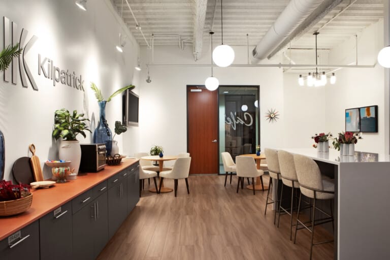Workplace break room designed for employee wellness - TEW Design Studio
